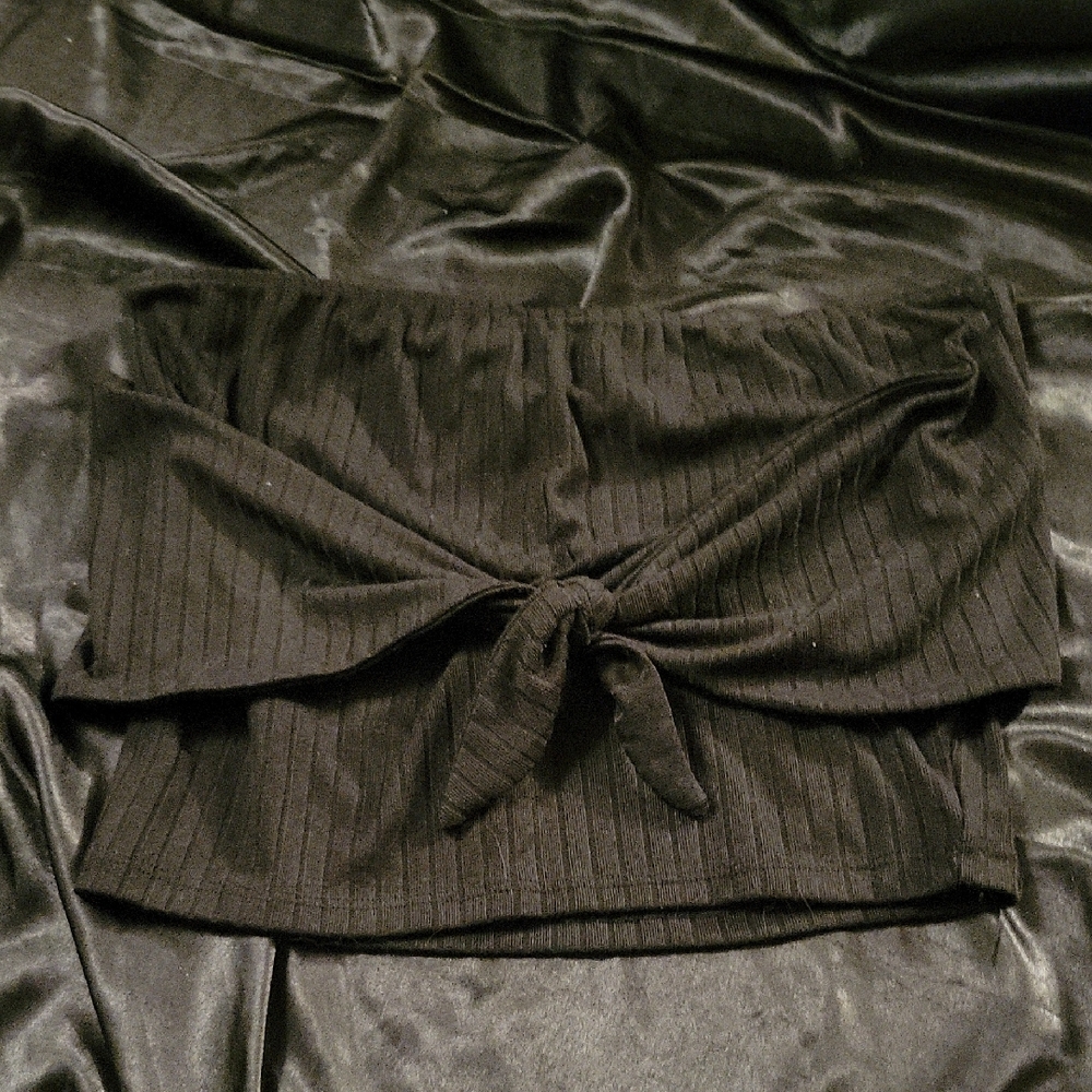 Black Off-Shoulder Tie-Front Top